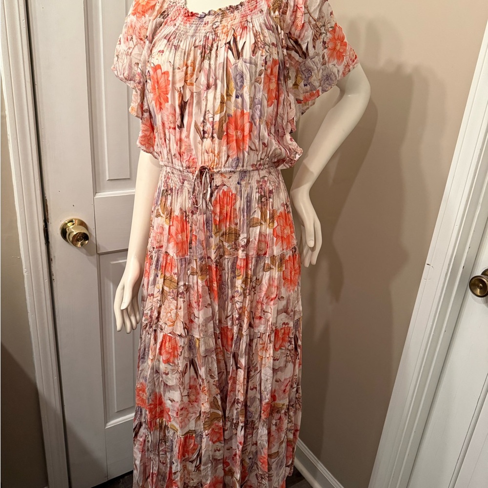 Olivaceous Pink and Orange Floral Maxi Dress
